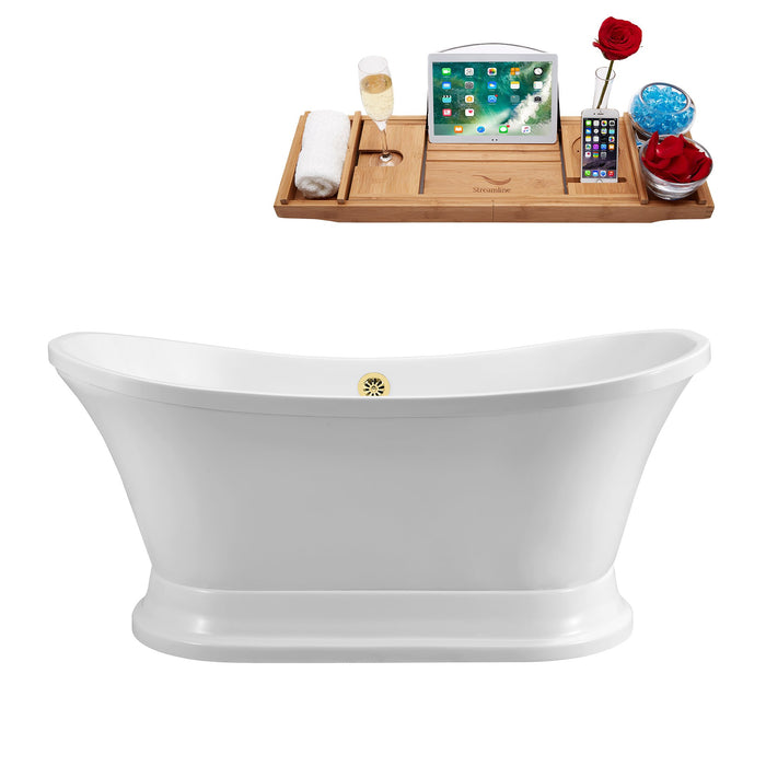 60" Streamline N200GLD Soaking Freestanding Tub and Tray With External Drain