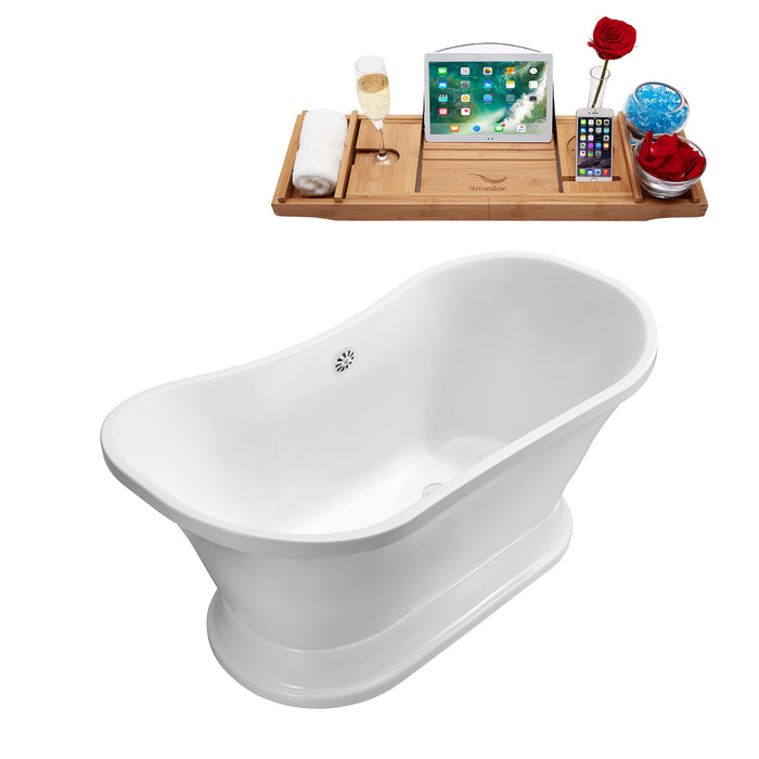 60" Streamline N200WH Soaking Freestanding Tub and Tray With External Drain