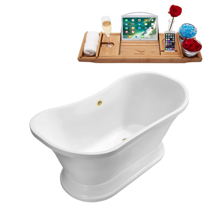 68" Streamline N201GLD Soaking Freestanding Tub and Tray With External Drain