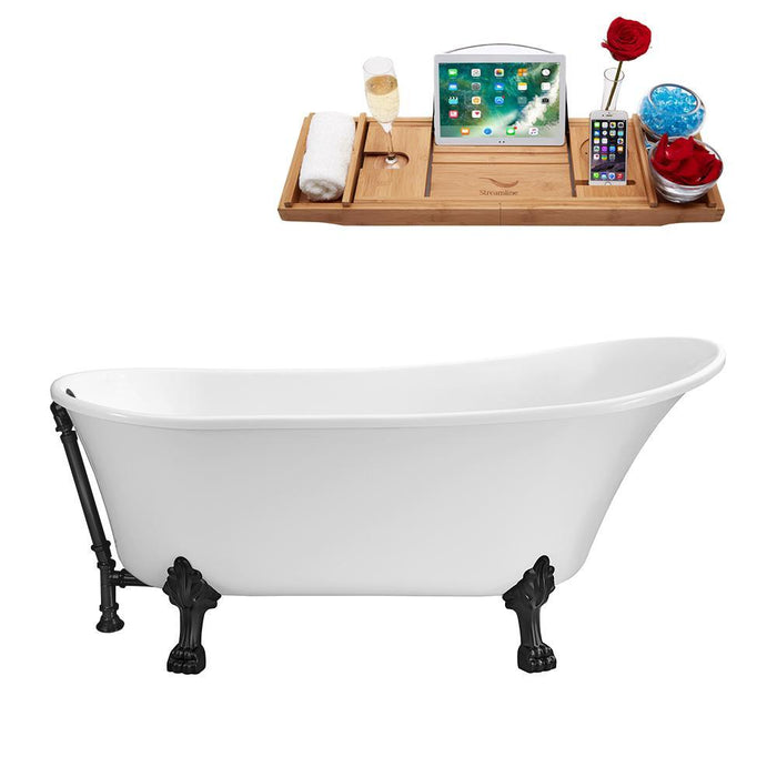 67" Streamline N340BL-BL Soaking Clawfoot Tub and Tray With External Drain
