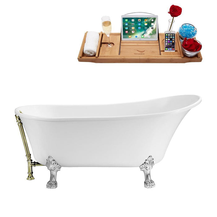 67" Streamline N340CH-BNK Soaking Clawfoot Tub and Tray With External Drain