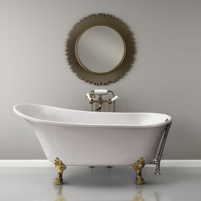 67" Streamline N340GLD-CH Soaking Clawfoot Tub and Tray With External Drain