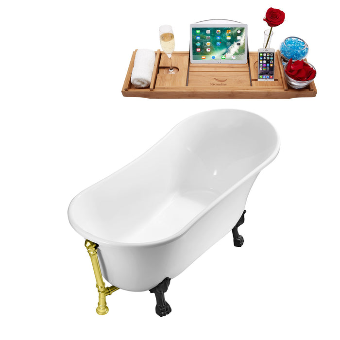 59" Streamline N341BL-GLD Soaking Clawfoot Tub and Tray With External Drain