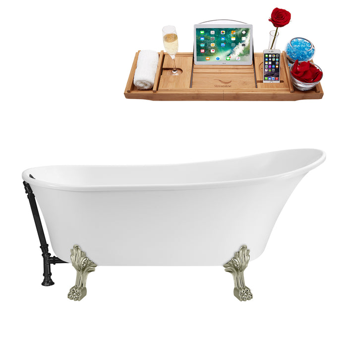 59" Streamline N341BNK-BL Soaking Clawfoot Tub and Tray With External Drain