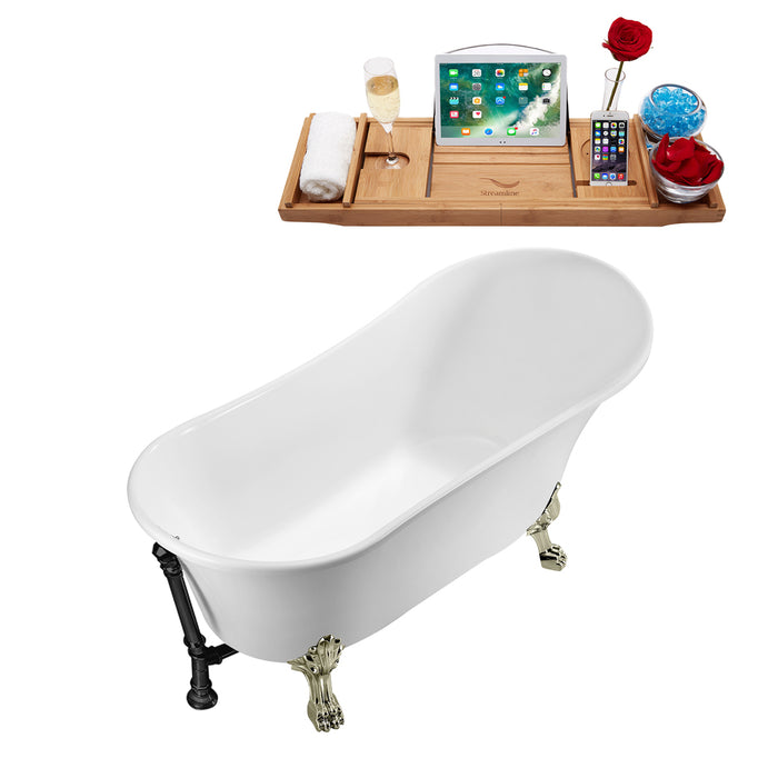 59" Streamline N341BNK-BL Soaking Clawfoot Tub and Tray With External Drain