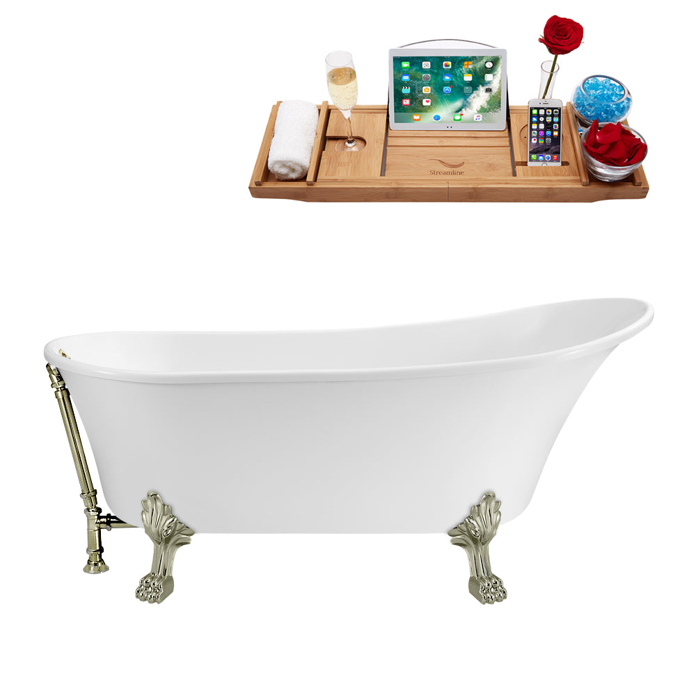 59" Streamline N341BNK-BNK Soaking Clawfoot Tub and Tray With External Drain