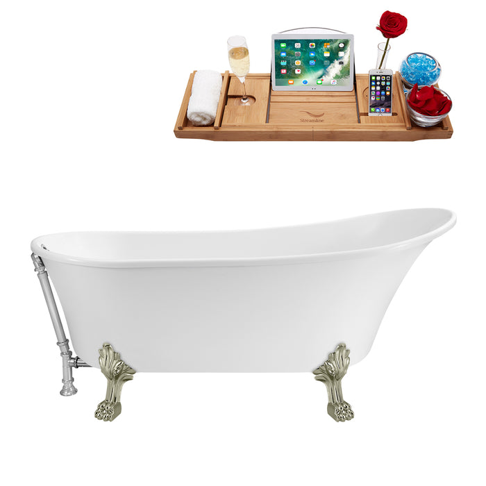 59" Streamline N341BNK-CH Soaking Clawfoot Tub and Tray With External Drain