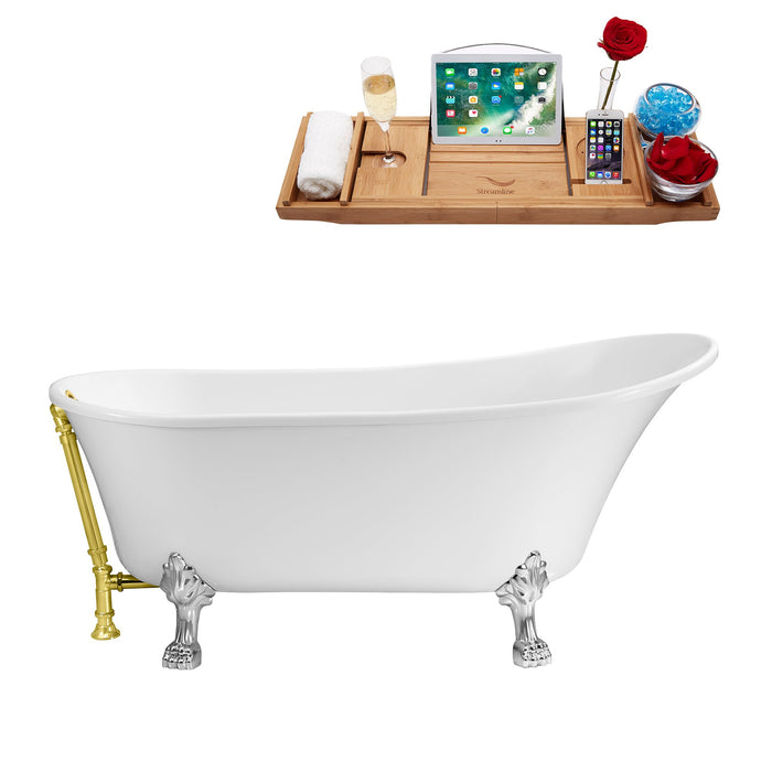 59" Streamline N341CH-GLD Soaking Clawfoot Tub and Tray With External Drain