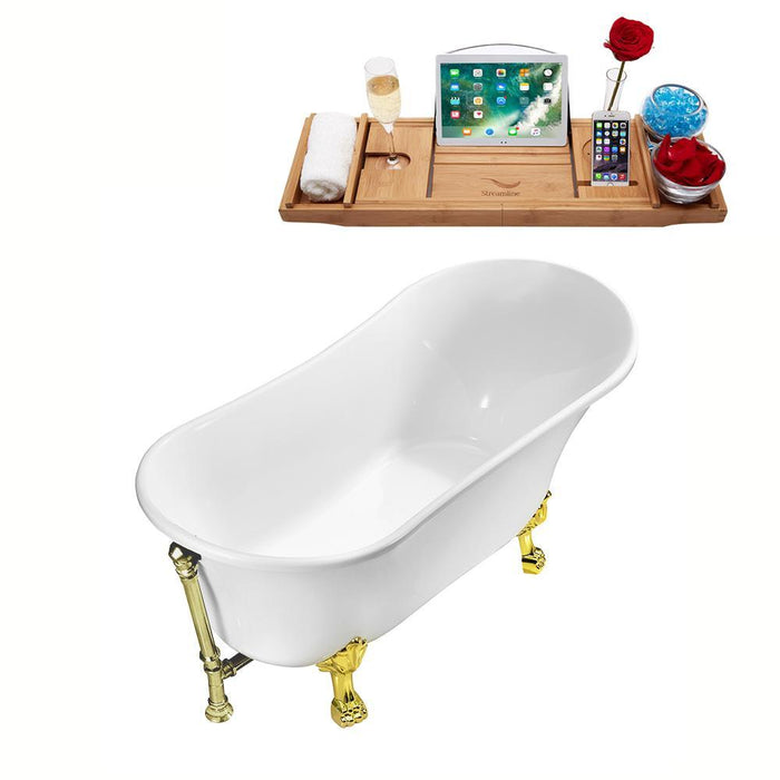 59" Streamline N341GLD-BNK Soaking Clawfoot Tub and Tray With External Drain