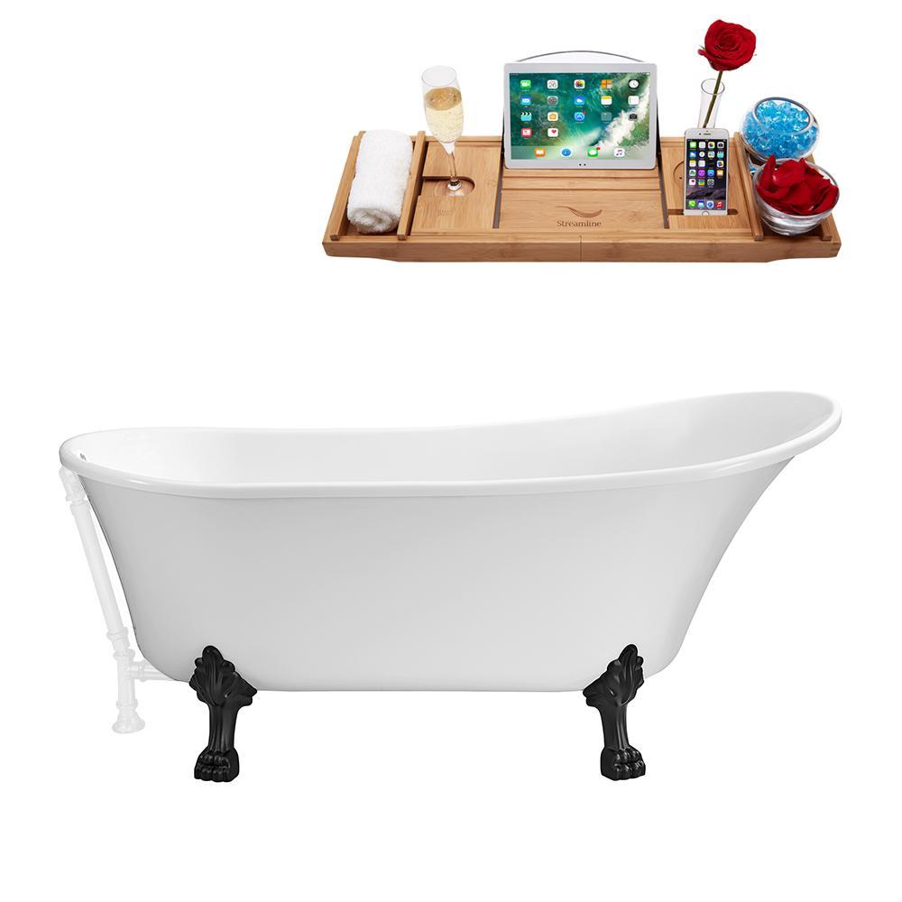 63" Streamline N342BL-WH Soaking Clawfoot Tub and Tray With External Drain