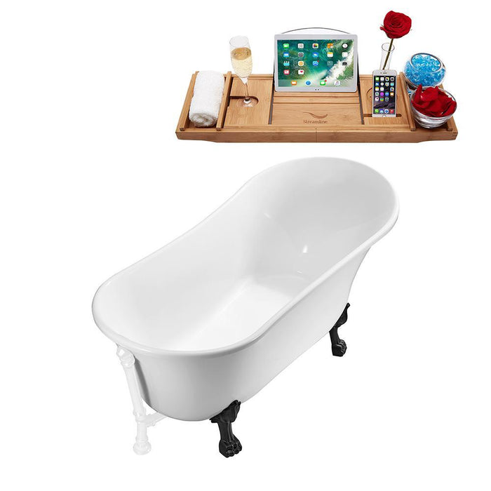 63" Streamline N342BL-WH Soaking Clawfoot Tub and Tray With External Drain