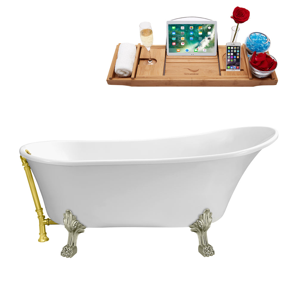 63" Streamline N342BNK-GLD Soaking Clawfoot Tub and Tray With External Drain