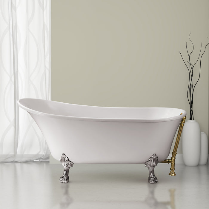 63" Streamline N342CH-GLD Soaking Clawfoot Tub and Tray With External Drain