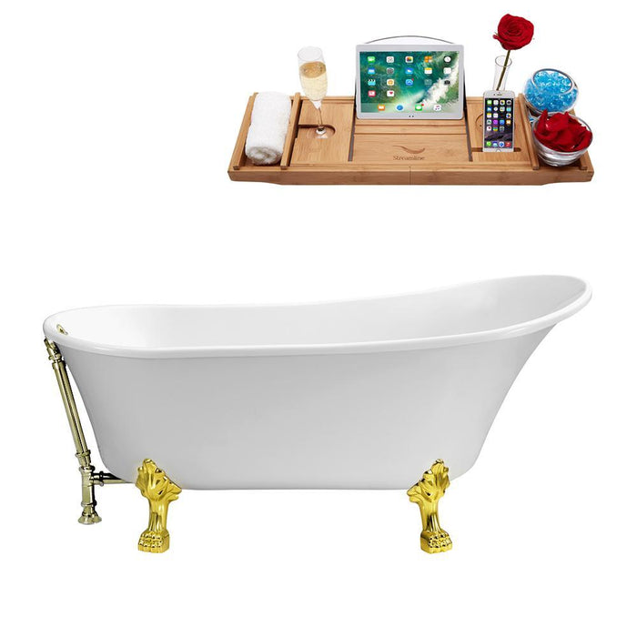 63" Streamline N342GLD-BNK Soaking Clawfoot Tub and Tray With External Drain
