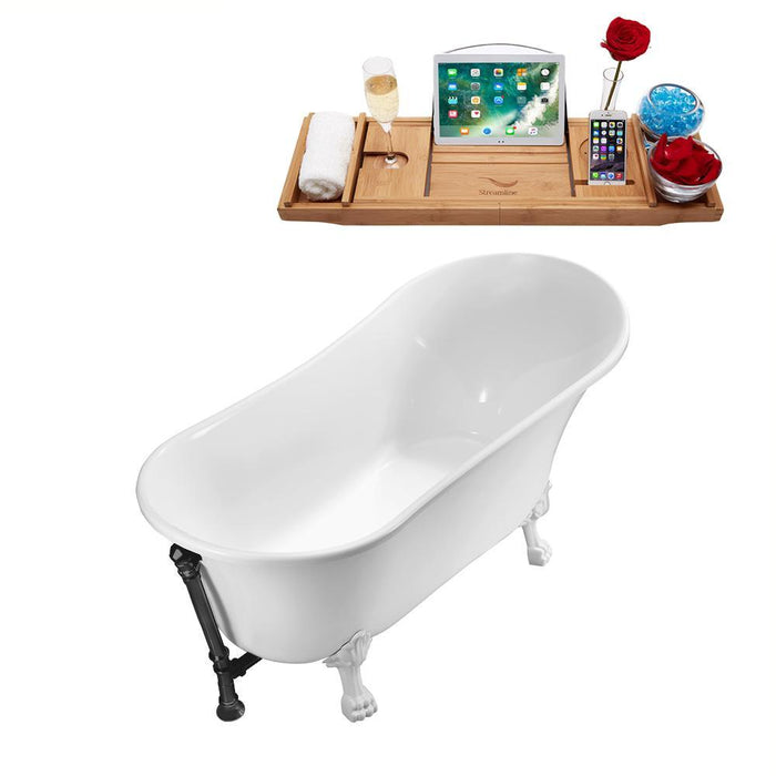 63" Streamline N342WH-BL Soaking Clawfoot Tub and Tray With External Drain