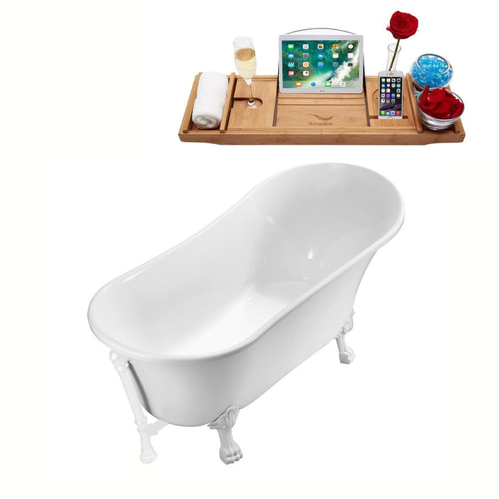 63" Streamline N342WH-WH Soaking Clawfoot Tub and Tray With External Drain