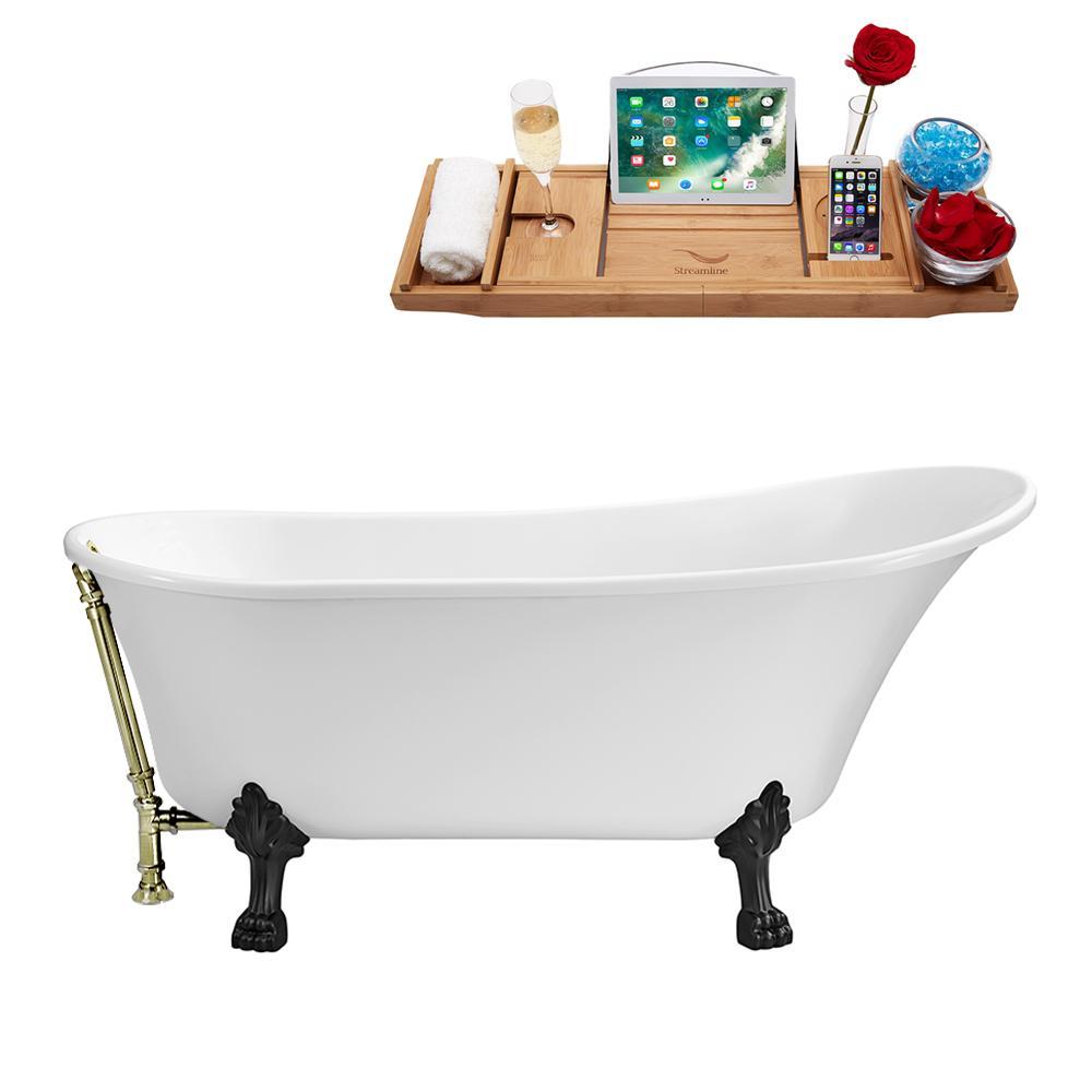 55" Streamline N343BL-BNK Clawfoot Tub and Tray With External Drain