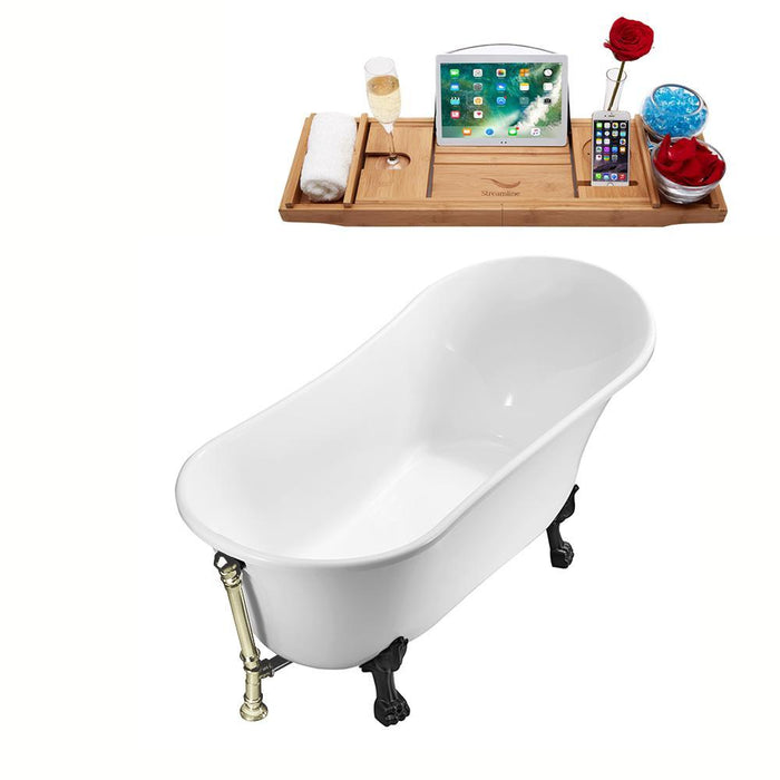 55" Streamline N343BL-BNK Clawfoot Tub and Tray With External Drain