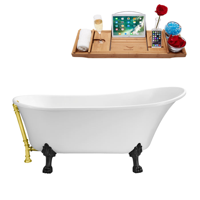 55" Streamline N343BL-GLD Clawfoot Tub and Tray With External Drain