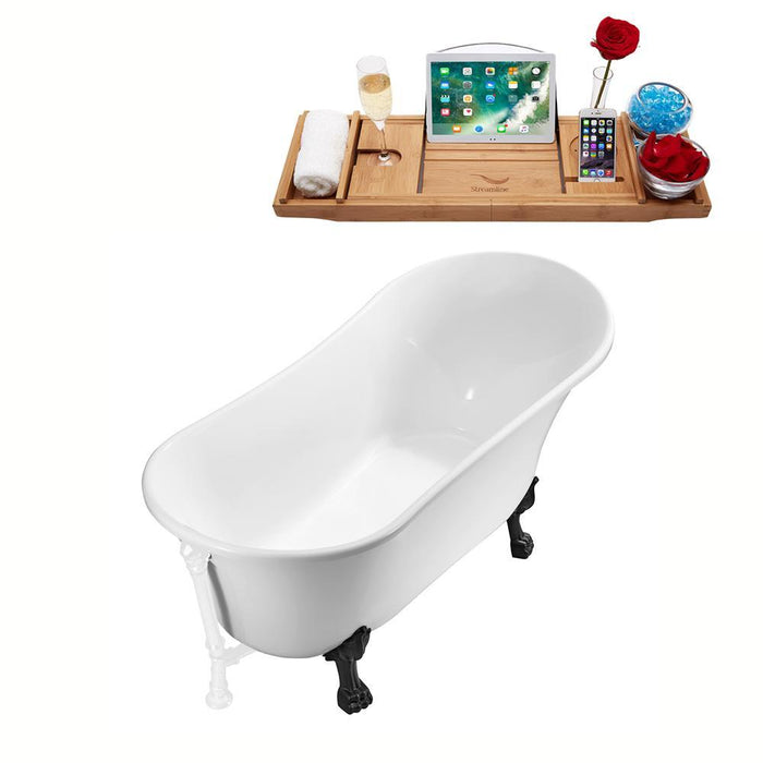 55" Streamline N343BL-WH Clawfoot Tub and Tray With External Drain