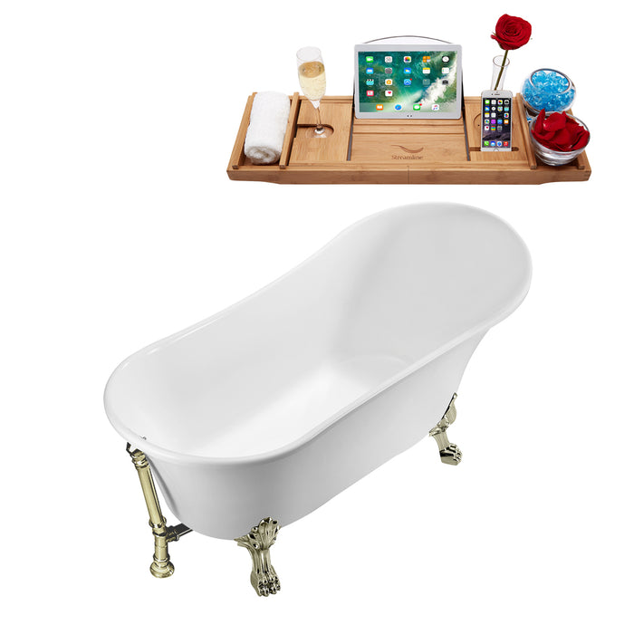 55" Streamline N343BNK-BNK Clawfoot Tub and Tray With External Drain