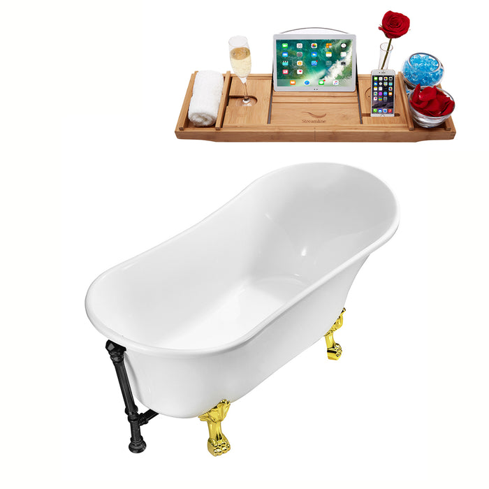 55" Streamline N343GLD-BL Clawfoot Tub and Tray With External Drain