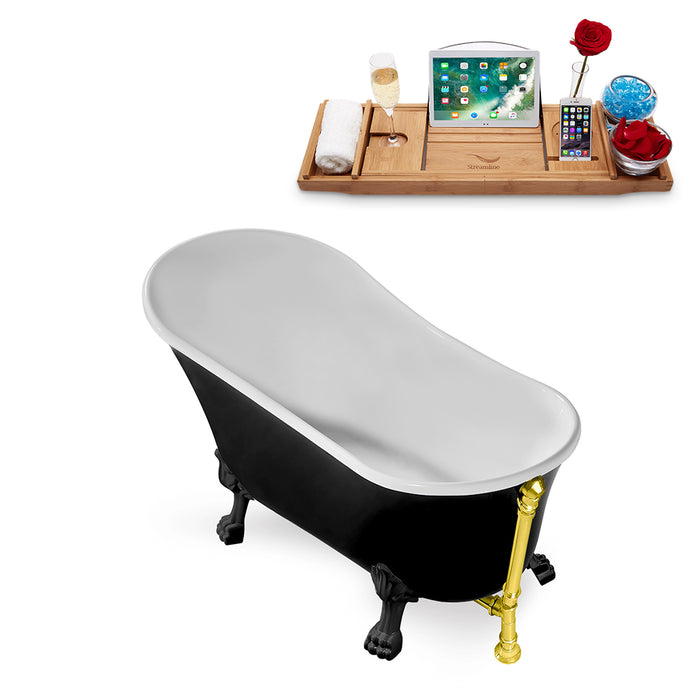 59" Streamline N344BL-GLD Clawfoot Tub and Tray With External Drain