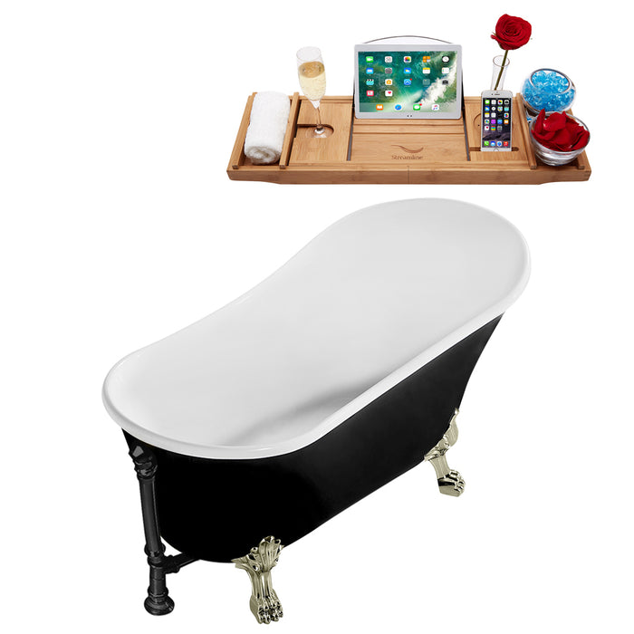 59" Streamline N344BNK-BL Clawfoot Tub and Tray With External Drain