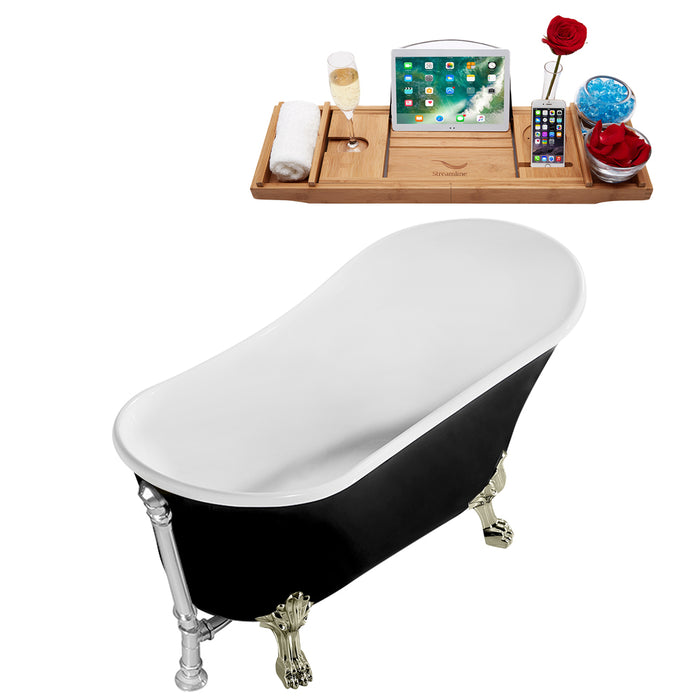 59" Streamline N344BNK-CH Clawfoot Tub and Tray With External Drain