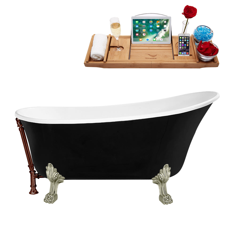 59" Streamline N344BNK-ORB Clawfoot Tub and Tray With External Drain