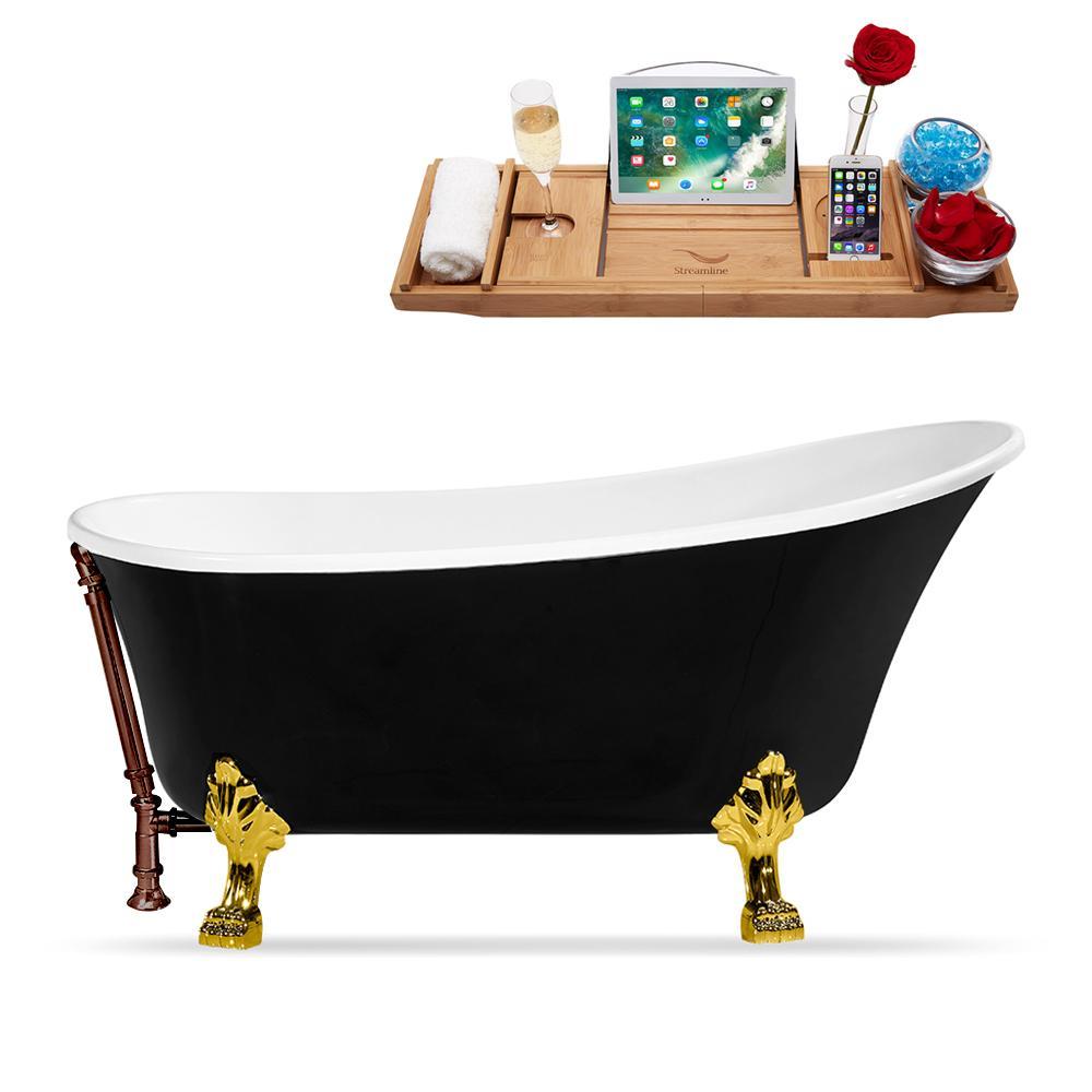 59" Streamline N344GLD-ORB Clawfoot Tub and Tray With External Drain