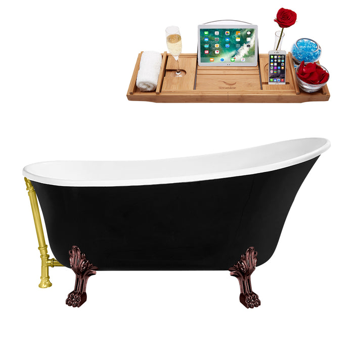 59" Streamline N344ORB-GLD Clawfoot Tub and Tray With External Drain
