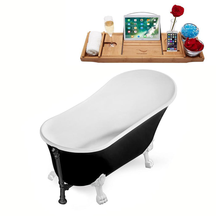 59" Streamline N344WH-BL Clawfoot Tub and Tray With External Drain