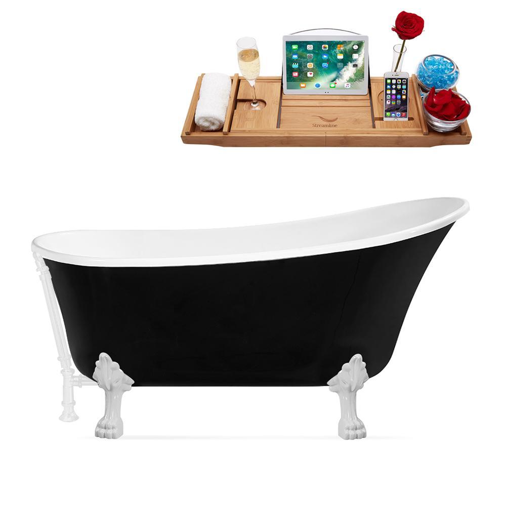 59" Streamline N344WH-WH Clawfoot Tub and Tray With External Drain