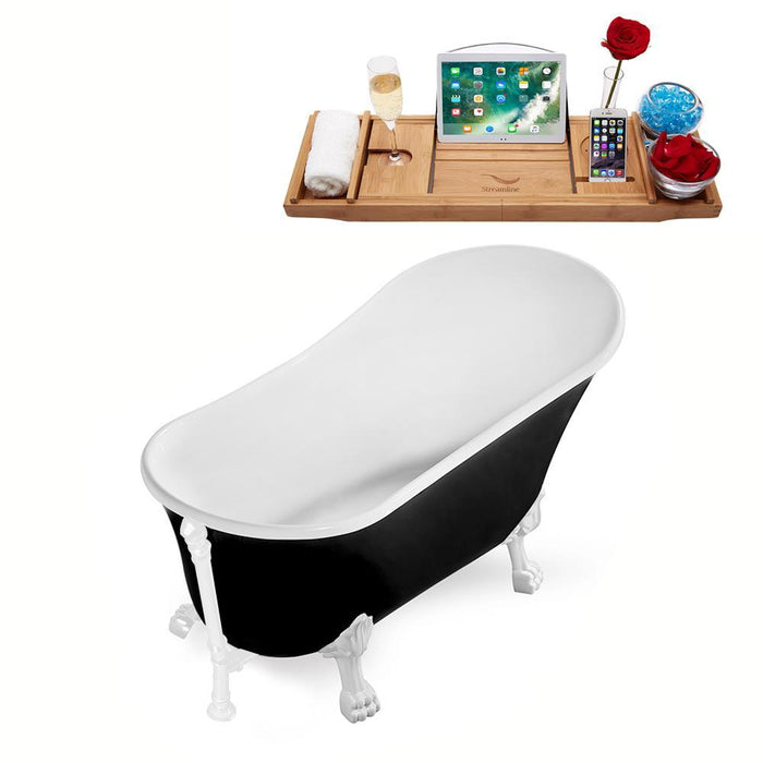 59" Streamline N344WH-WH Clawfoot Tub and Tray With External Drain