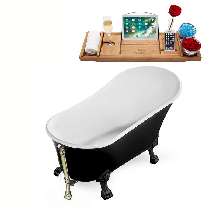 67" Streamline N345BL-BNK Clawfoot Tub and Tray With External Drain