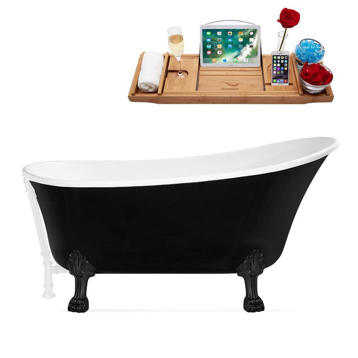 67" Streamline N345BL-WH Clawfoot Tub and Tray With External Drain