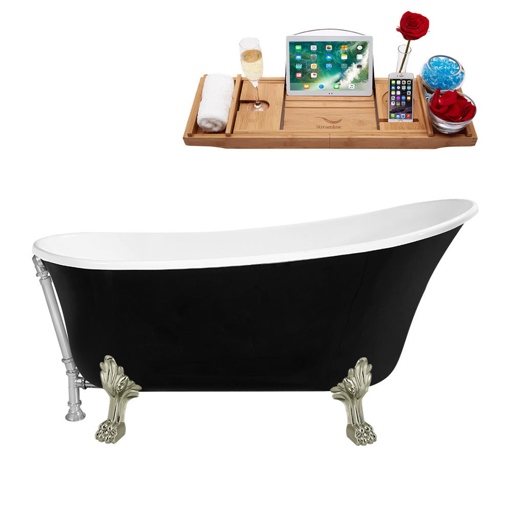 67" Streamline N345BNK-CH Clawfoot Tub and Tray With External Drain