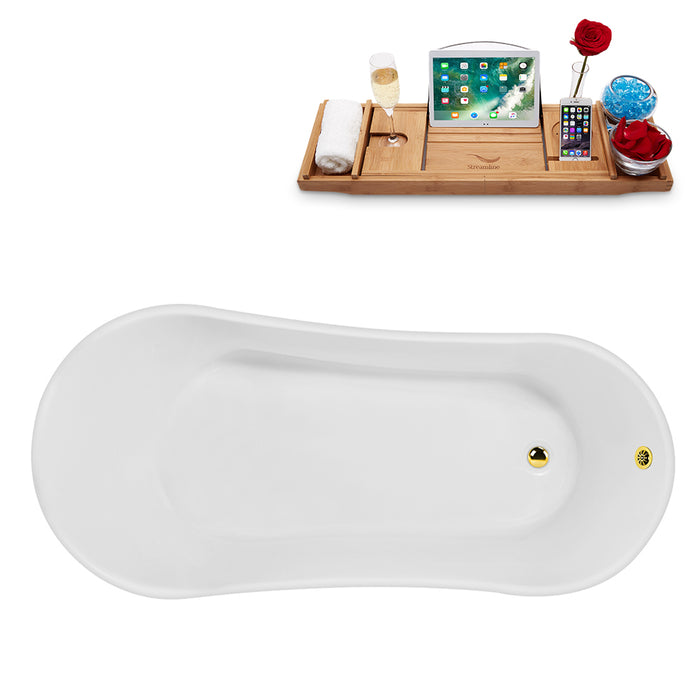 67" Streamline N345GLD-GLD Clawfoot Tub and Tray With External Drain