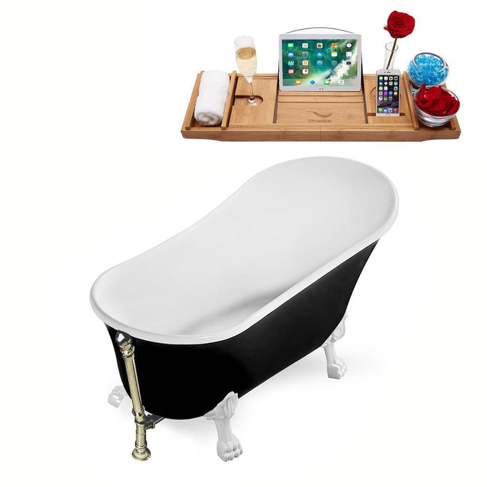 67" Streamline N345WH-BNK Clawfoot Tub and Tray With External Drain