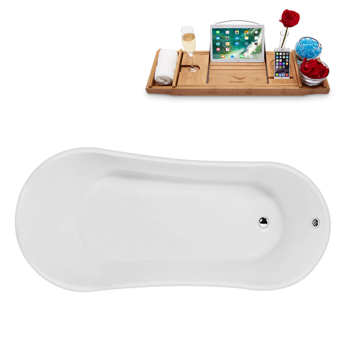 67" Streamline N345WH-CH Clawfoot Tub and Tray With External Drain