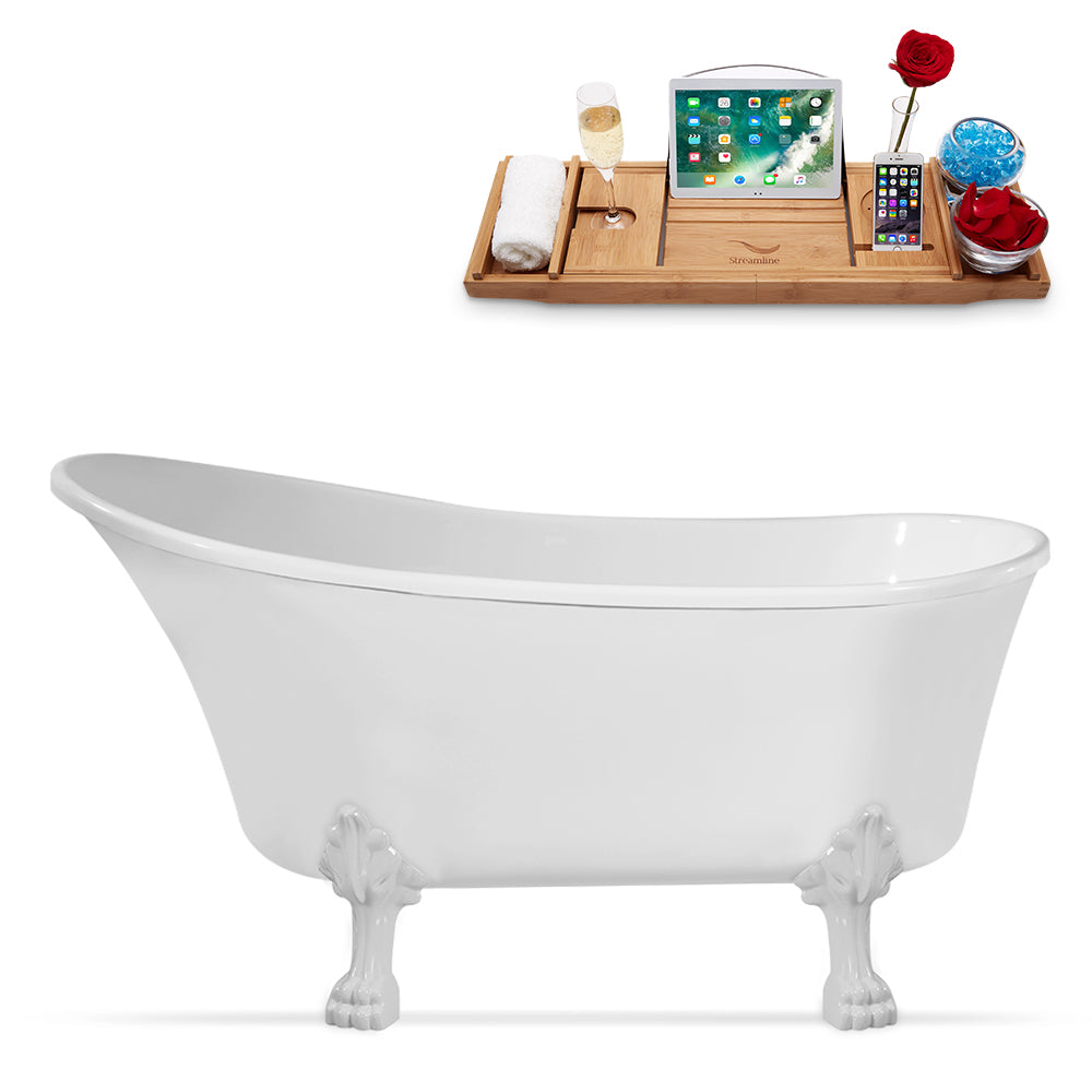 59" Streamline N347WH Clawfoot Tub and Tray With Internal Drain