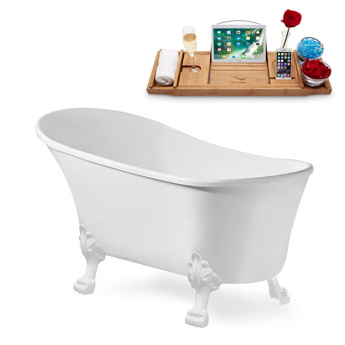 59" Streamline N347WH Clawfoot Tub and Tray With Internal Drain