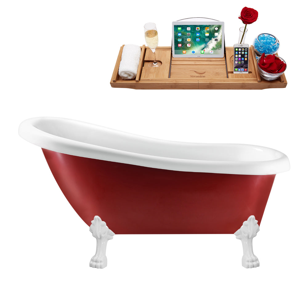 61" Streamline N482WH-IN-WH Clawfoot Tub and Tray With Internal Drain