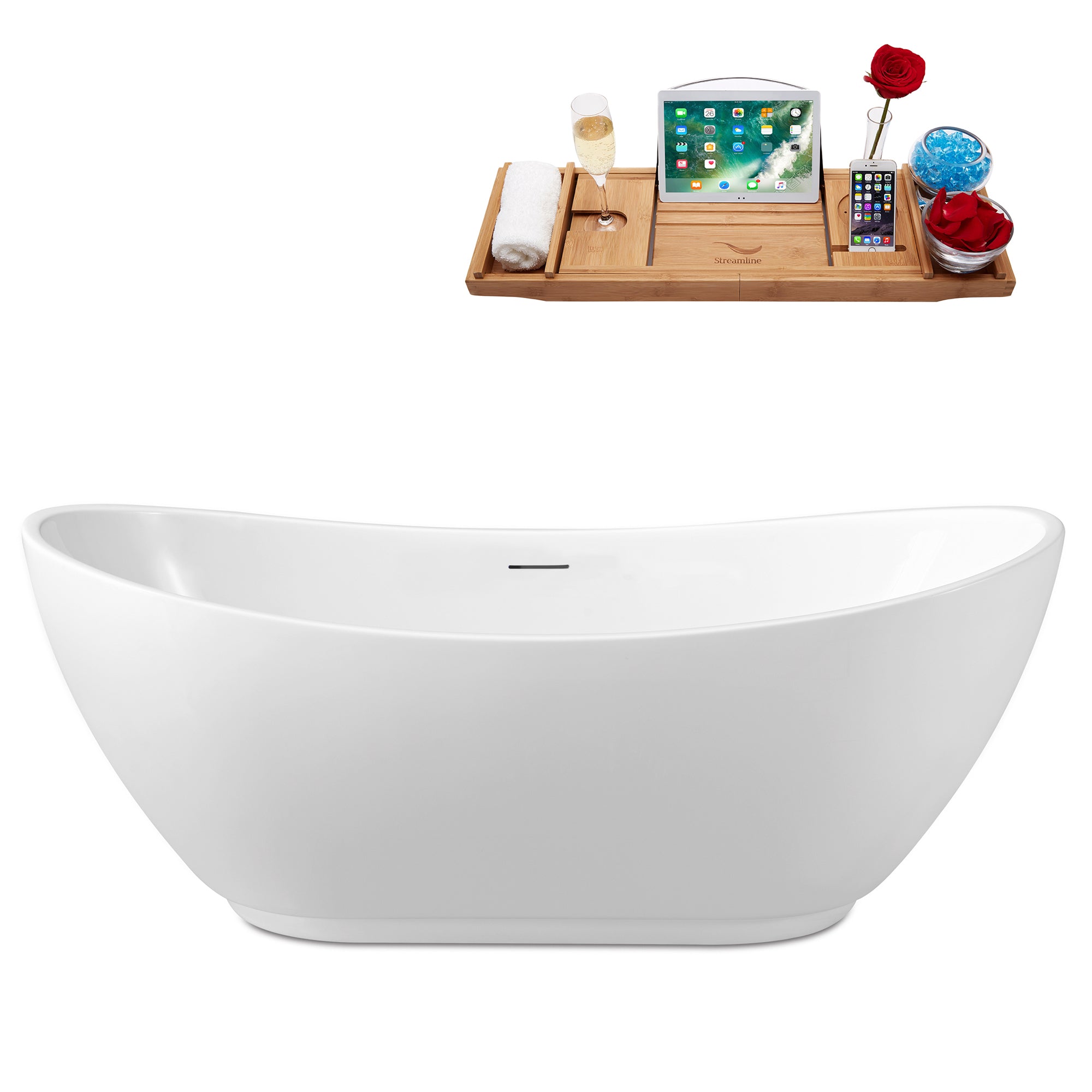 62'' Streamline N590BNK Freestanding Tub and Tray With Internal Drain image