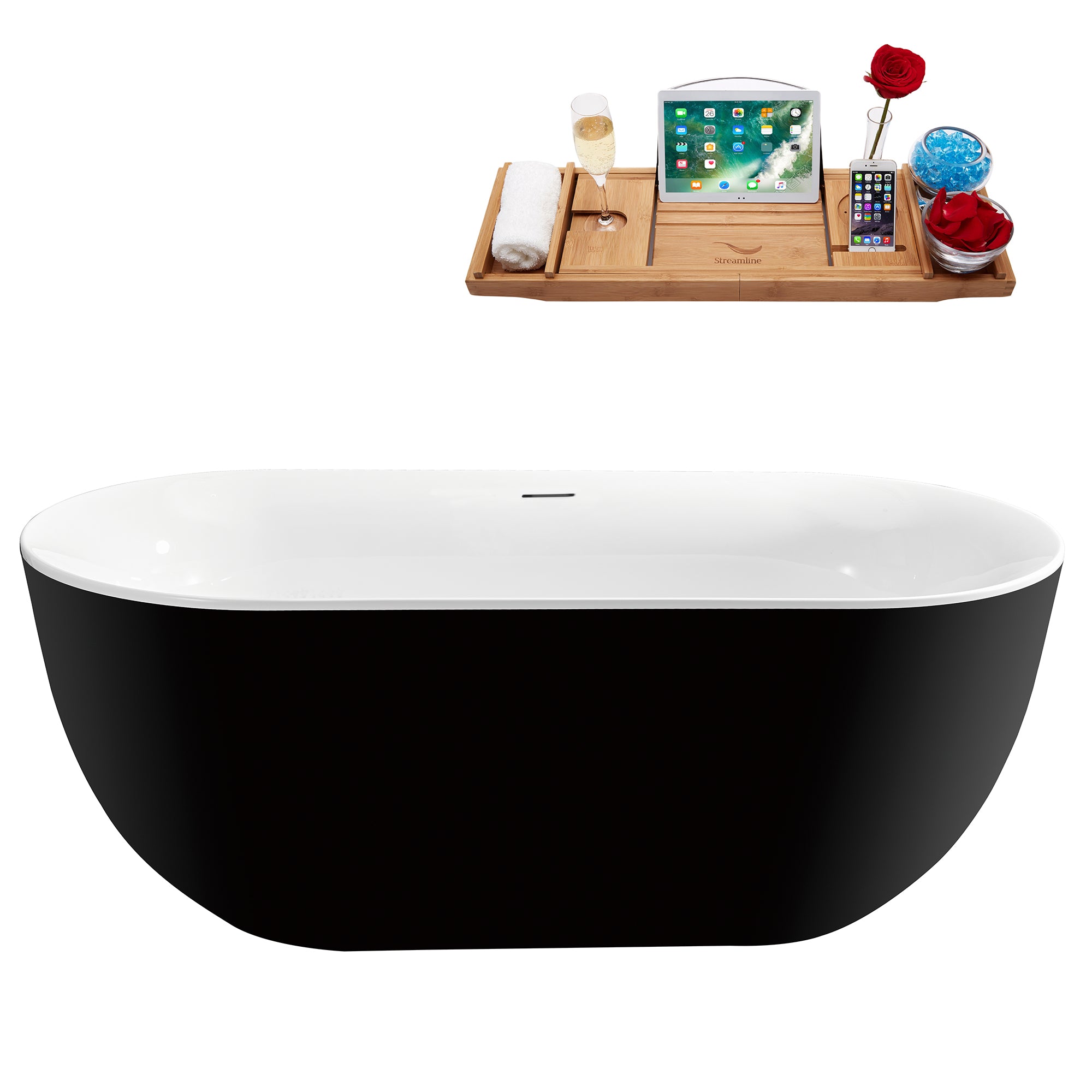 59'' Streamline N811BNK Freestanding Tub and Tray With Internal Drain image