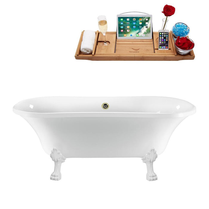 68" Streamline N861WH-BNK Clawfoot Tub and Tray With External Drain