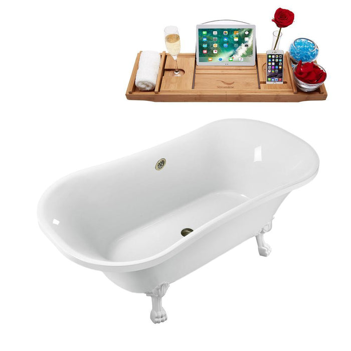 68" Streamline N861WH-BNK Clawfoot Tub and Tray With External Drain