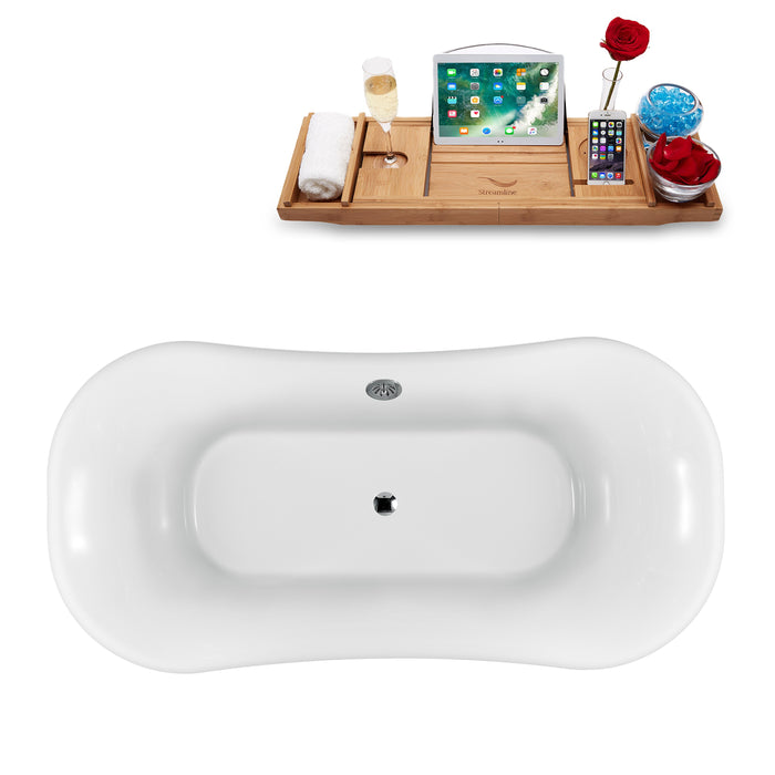 68" Streamline N861WH-CH Clawfoot Tub and Tray With External Drain