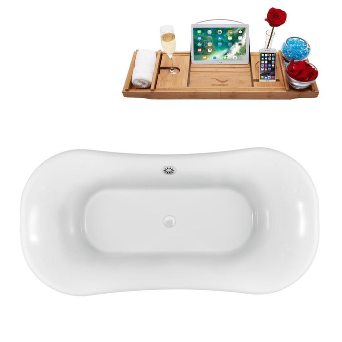 68" Streamline N861WH-WH Clawfoot Tub and Tray With External Drain